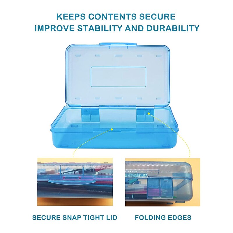 Plastic Translucent Pencil Box for Kids,Capacity Pencil Cases with Snap Tight Lid,Organizer for Pens Pencils
