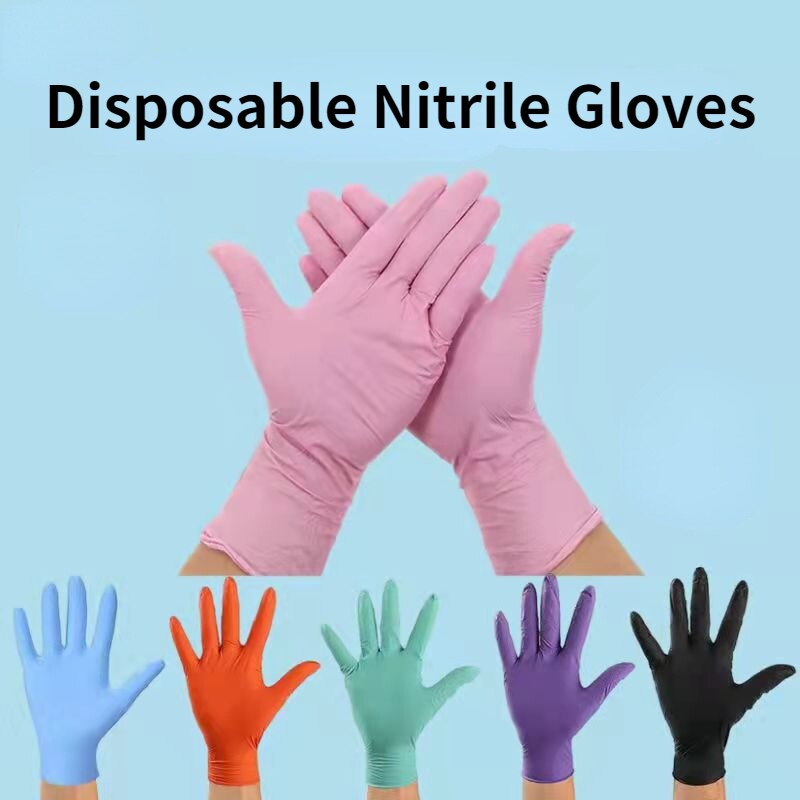 Gants jetables en Nitrile rose bleu, 100 pièces, protection anti-allergie, pour les mains, pour le travail, la cuisine, la vaisselle, mécanicien