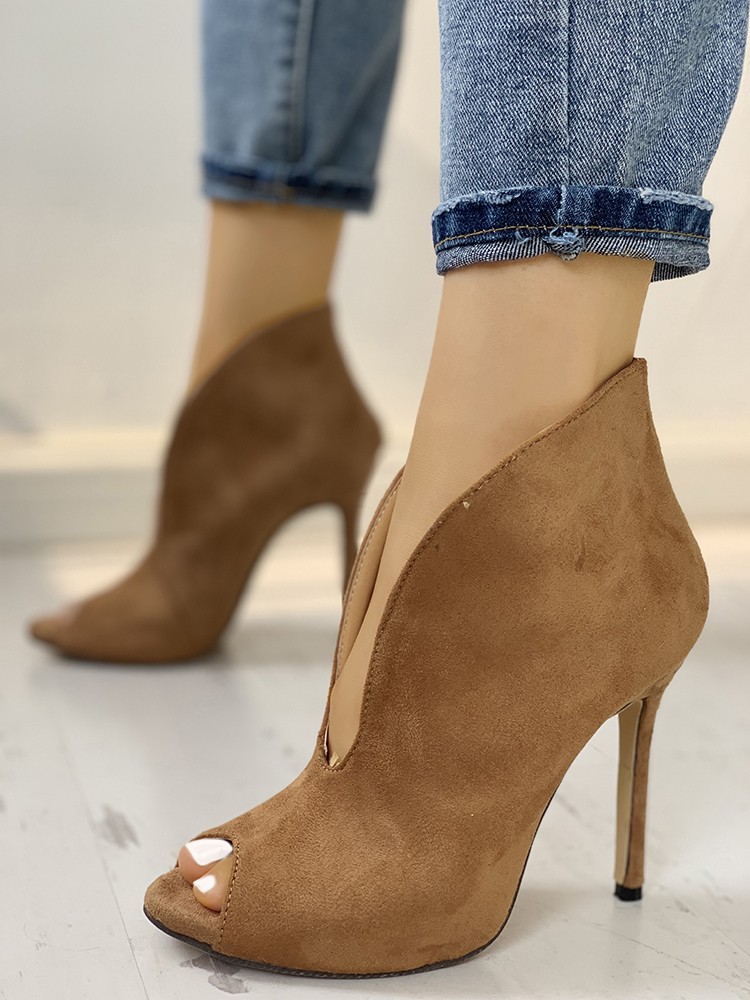 Peep Toe v-shape Cut Out Botines mujer 11 Cm tacones altos Sexy mujeres zapatos mujer botas de verano: Marrón / 8.5