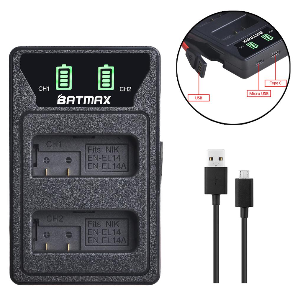 2 uds. EN-EL14 EN EL14 EN EL14a batería + LED cargador USB incorporado para Nikon D3500, D5600, D3300, D5100, D5500, P7100,P7700 P7800