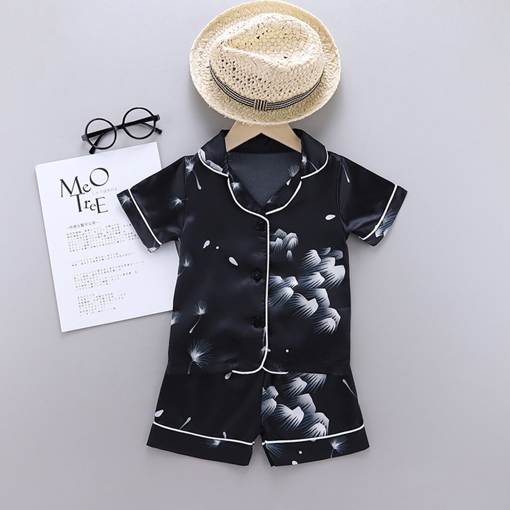 Toddler Baby Boy solid sleepwear infant baby Girl Short Sleeve Cartoon Tops+Shorts Pajamas Sleepwear Outfits newborn girls suits