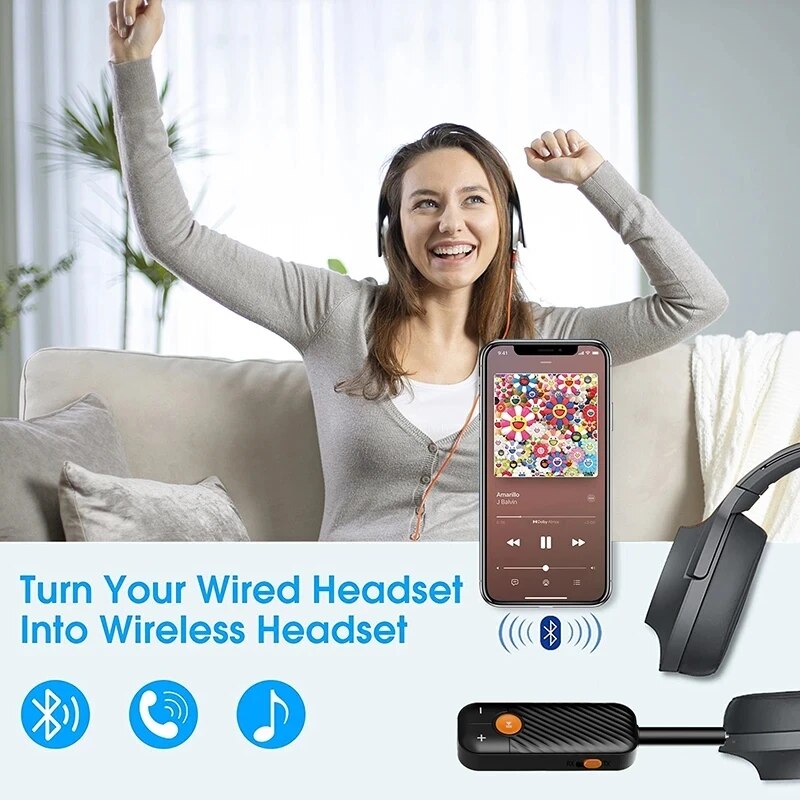 Ricevitore audio bluetooth 5.2, trasmettitore 3.5mm aux con microfono, adattatore stereo wireless per cuffie, altoparlanti per auto e tv
