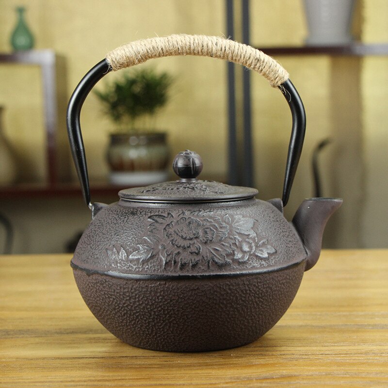 Gjutjärnskruka japansk ren handgjord järnkruka föredrar ögonbrynsspets järntekanna obestruken järnkruka clearance blomma svart 1.2l: O