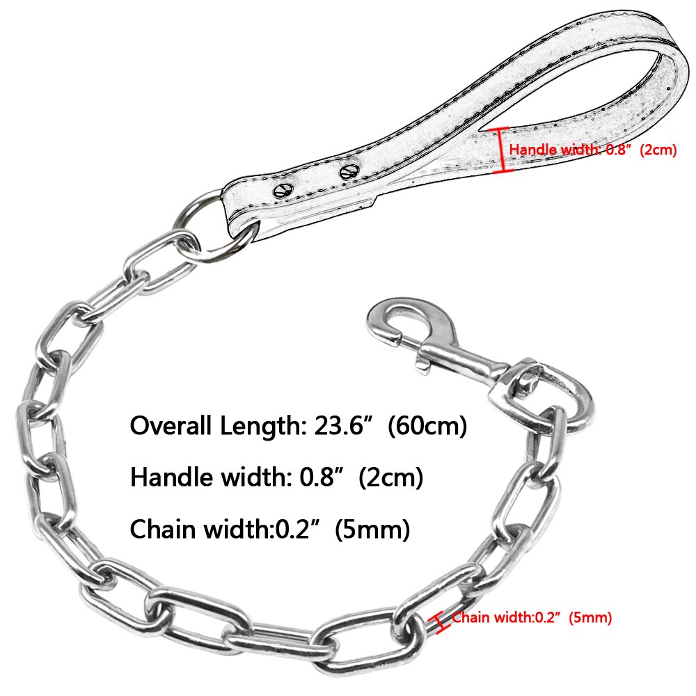 Correa de cadena duradera para perros pequeños y grandes que caminan, correa de arnés de Collar de plomo con asa de cuero, suministros para mascotas de Color dorado