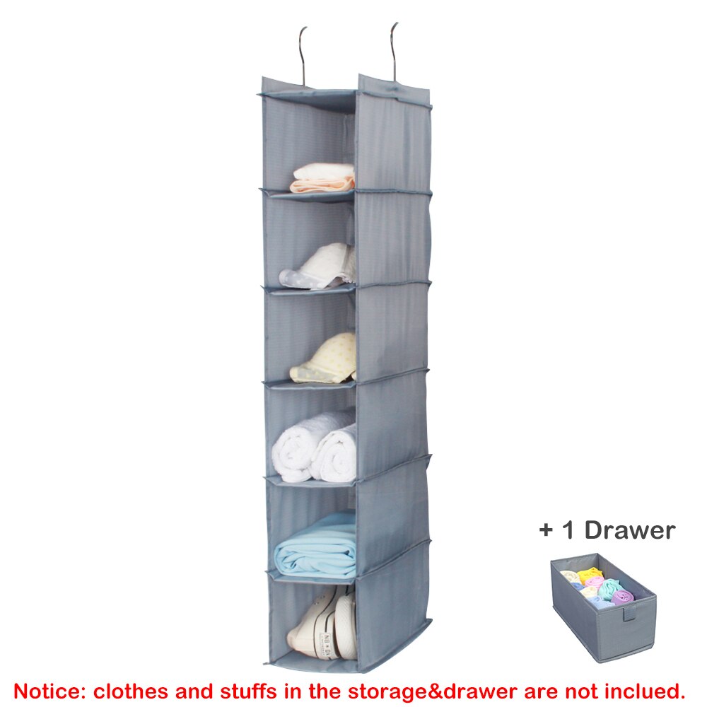 3/4/5/6 Layers Hanging Closet Organizer Home Organizer Holder Hanging Organizer Hook Drawer Rack Closet Wardrobe Storage Bags: 6-Layer with Drawer