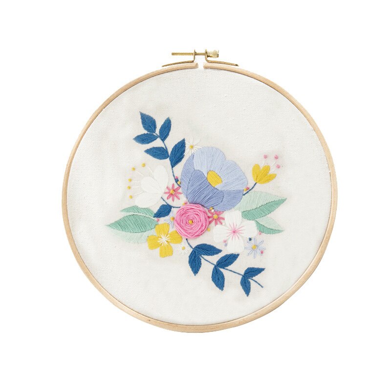 Blomstermønster nemt gør-det-selv-broderisæt til begyndere håndlavet håndarbejde korssting syning vægkunst maleri boligindretning: B / 20cm bambus bøjlesæt