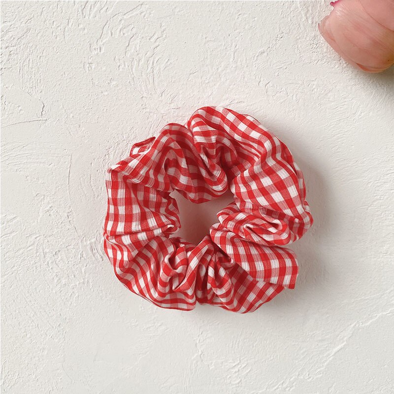 FLACELL Summer Korean Red Dot Floral Plaid Hair Ribbon Rubber Bands Scrunchie Set for Women Girls Party Hairwear: 15