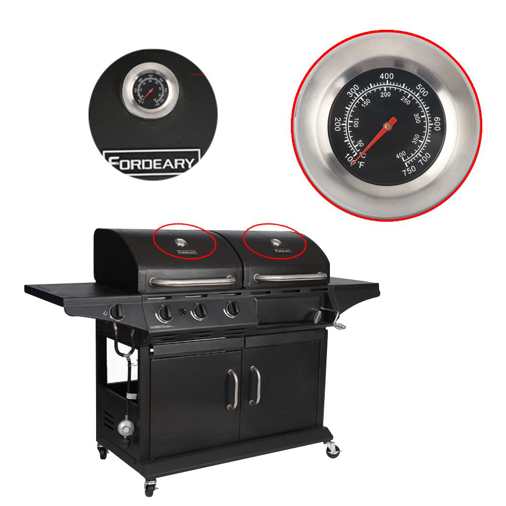BBQ Thermometer Gauge Charcoal Grill Pit Smoker Temp Gauge Grill Pit Thermometer with Fahrenheit and Heat Indicator for Barbecue
