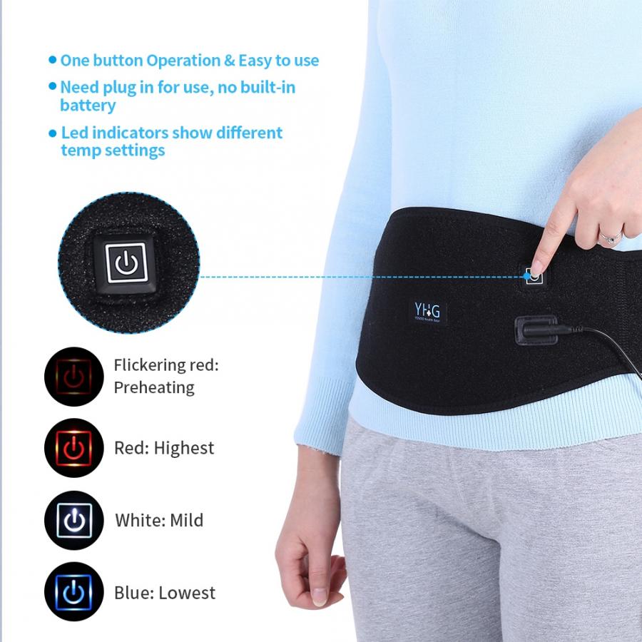 YHG USB Charging Electric Heating Therapy Abdomen Waist Support Belt Wrap Orthopedic Brace Back Heating Pad Pain Relief Band