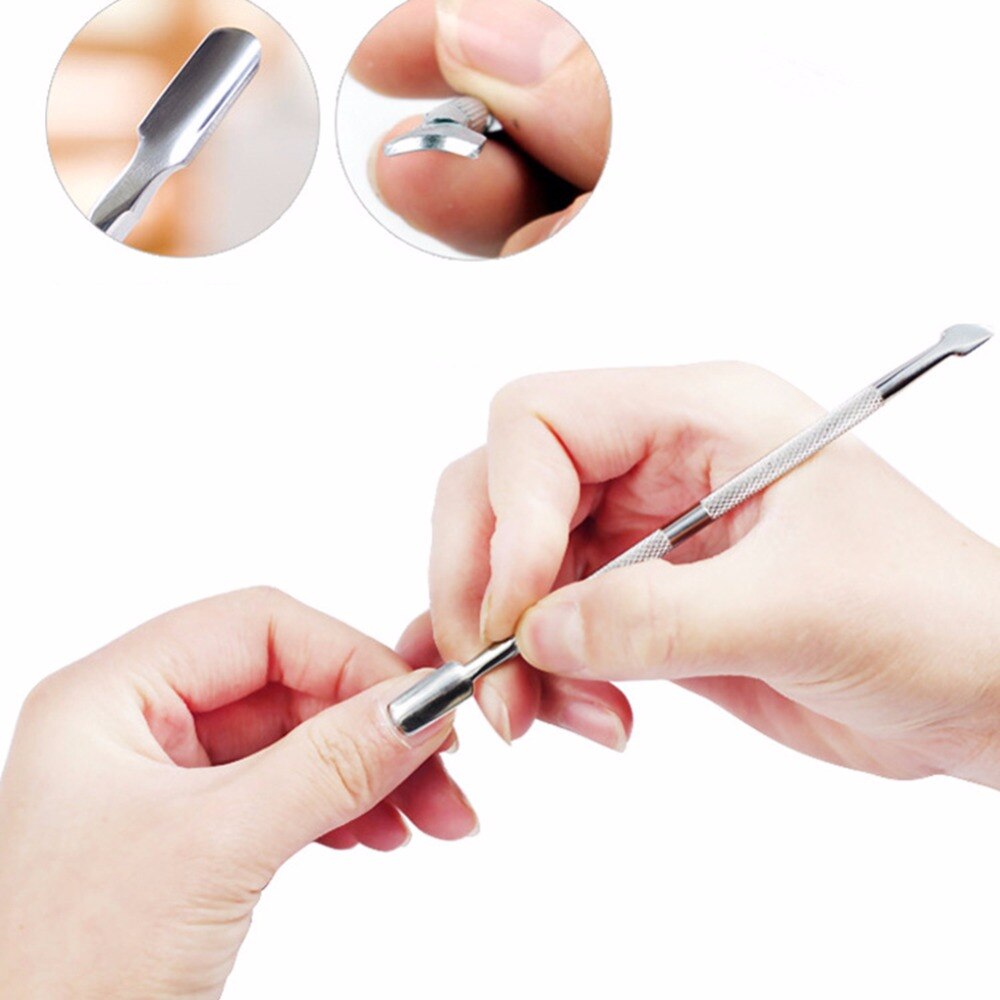 12.8cm rustfrit stål dobbelt-endede manicure neglebånd pusher remover kit negleværktøj