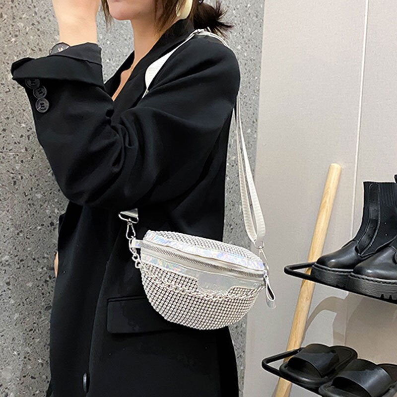 Punk bum bolsa de cristal bling diamante sacos da cintura para as mulheres fanny packs cinto saco splice crossbody sacos para peito bolsa cintura packs