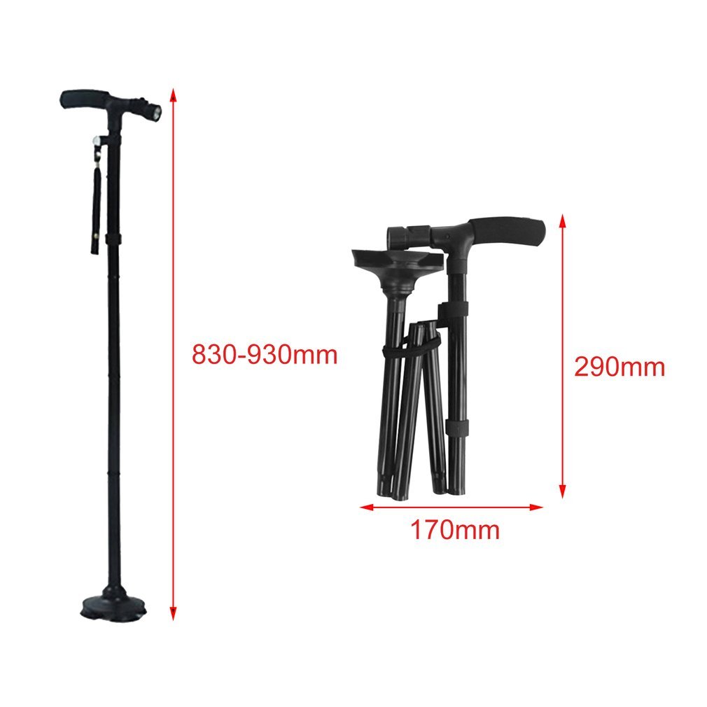 Bastón Mágico plegable con luz LED para caminar, bastón de seguridad con 4 cabezales, pivotante, Base confiable para manillar en T de ancianos, bastones de Trekking