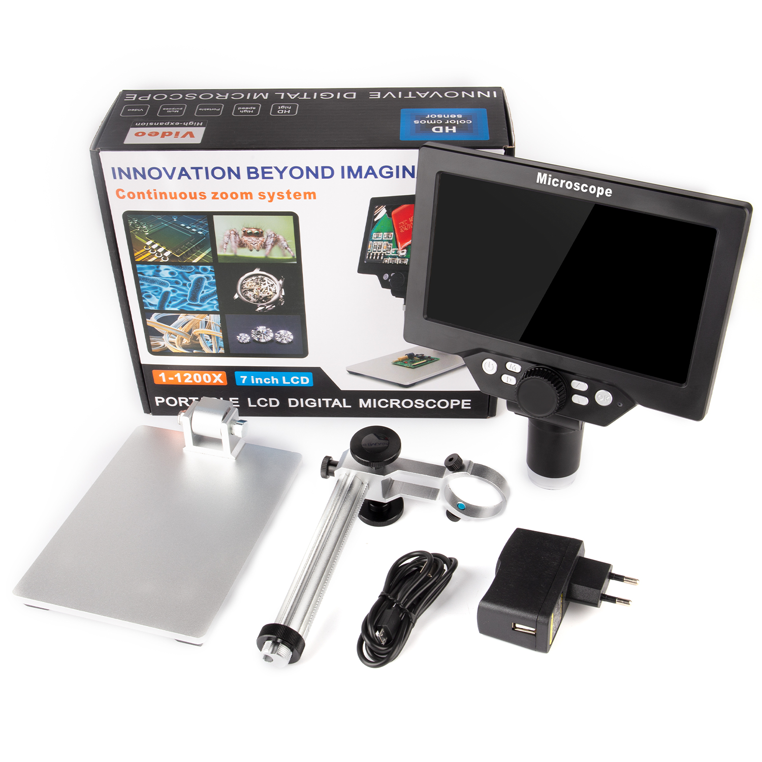 Zoom 1-1200X Digital Microscope Electronic Video Microscopes HD 7"4.3"LCDMetal Stand Soldering microscope phone Repair Magnifier