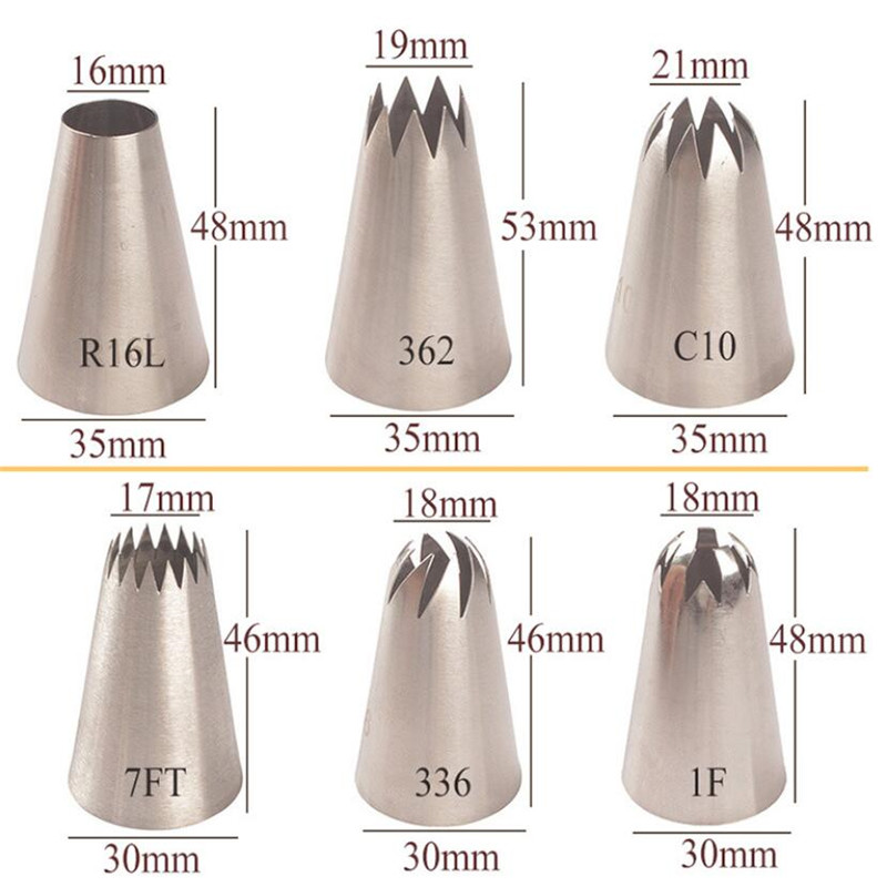 6 Stuks Grote Icing Piping Nozzles Voor Decorating Cake Bakken Cookie Cupcake Piping Nozzle Rvs Pastry Tips Cupcake