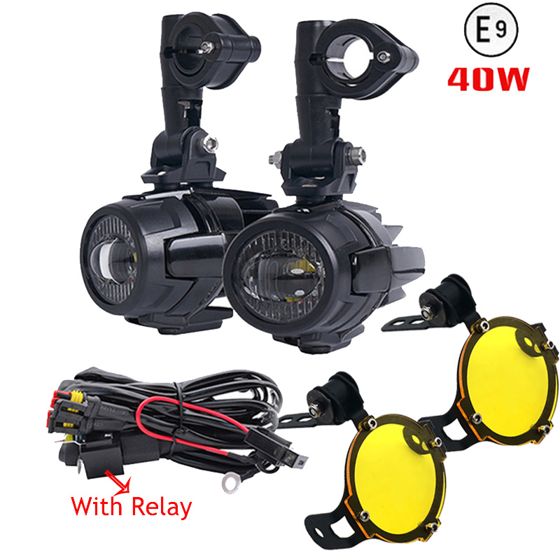 Motocicleta LED Spotlight Projector Lens, Branco Amarelo, Hi, Low Beam, Driving Spot Fog Lights, Auxiliares Faróis Auxiliares: Gelo Azul