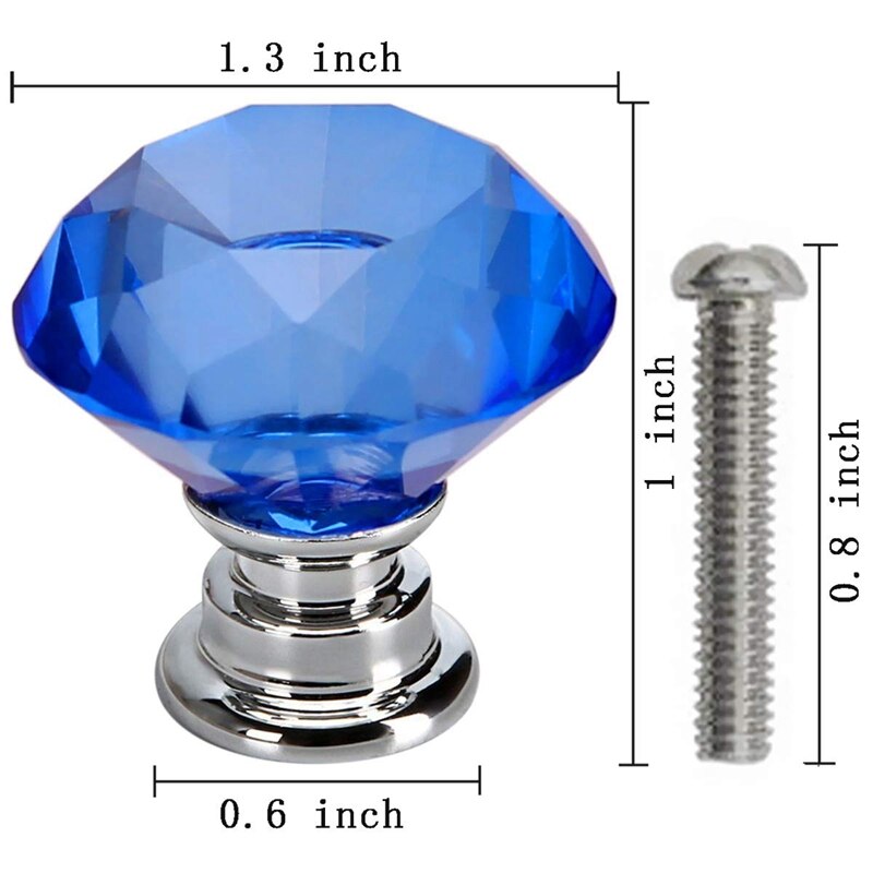 Blå 10 stk 30mm krystalglas skabsknapper diamantform skuffe køkkenskabe kommode skab garderobe trækker håndtag