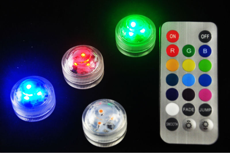 10pcs*CR2032 Battery Operated 3CM Round Super Bright RGB Multicolors LED Submersible LED Floralyte Light With Remote