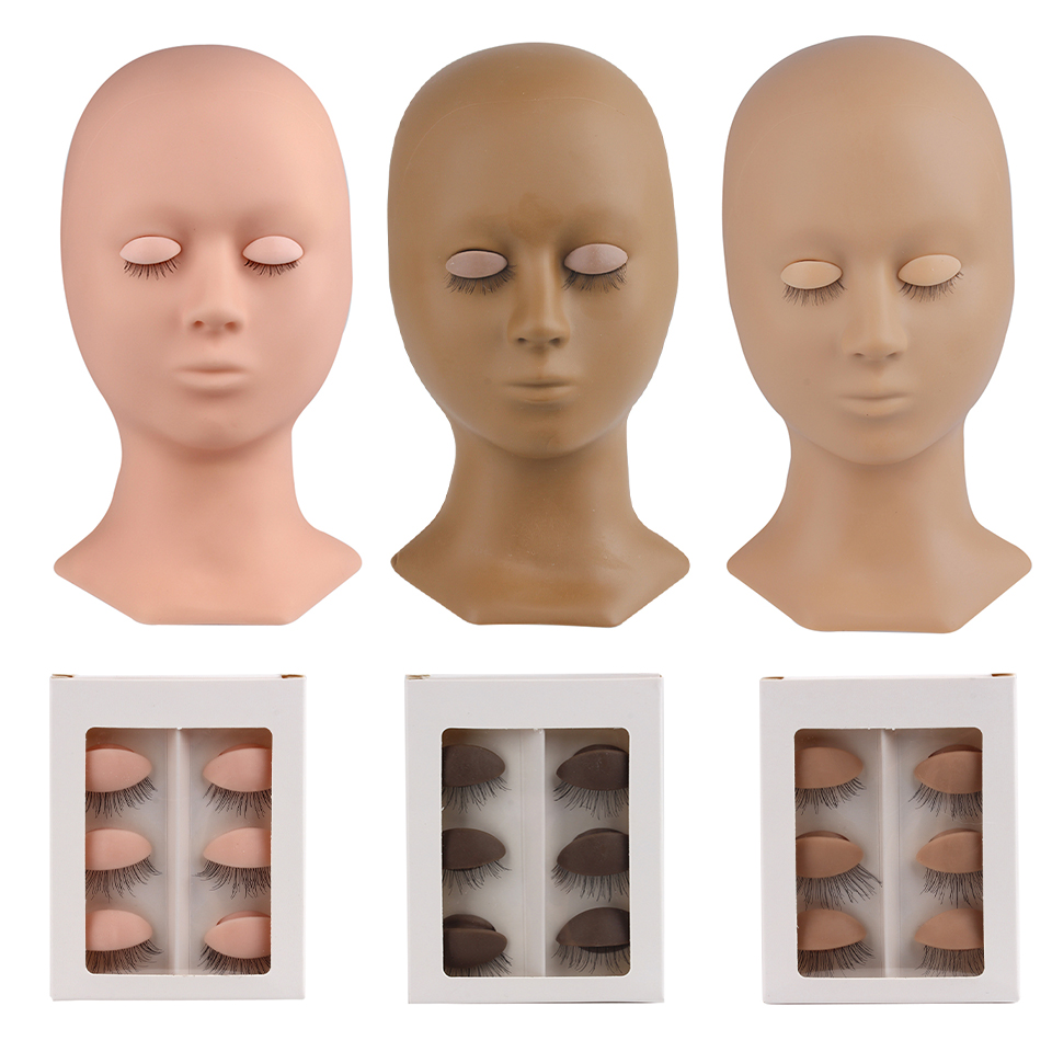THINKSHOW práctica extensión de pestañas cabeza de maniquí con párpados maniquí rosa/Natural/marrón cabeza de entrenamiento herramientas de maquillaje