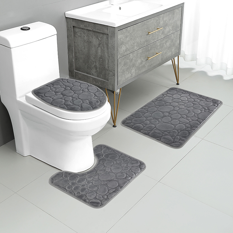 1 Set Effen Kleur Eenvoudige Badkamer Waterabsorberende En Antislip Vloermat Stenen Patroon, Comfortabel En Zacht, Driedelige Set