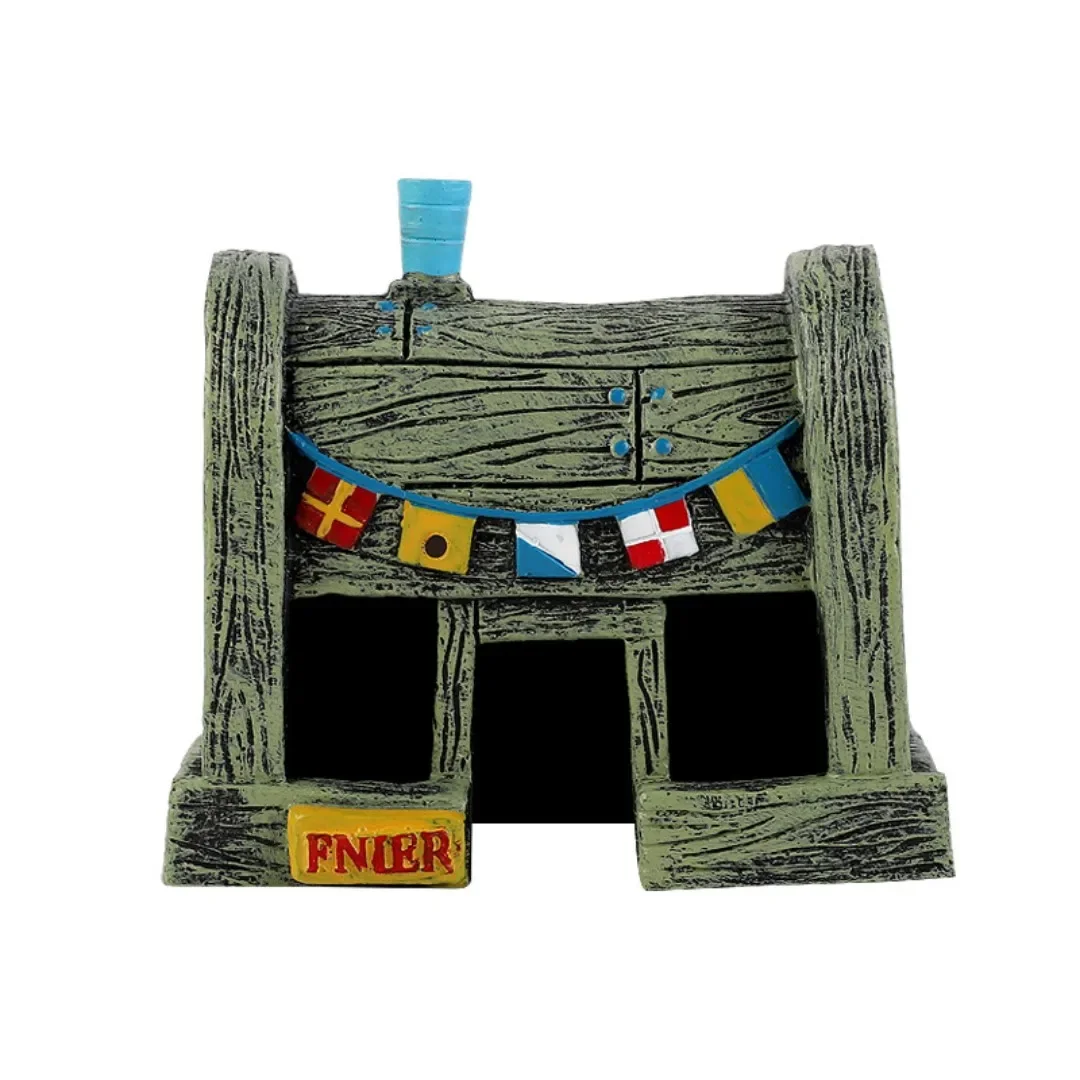 Castillo de resina para acuario de dibujos animados, decoraciones para pecera, adornos de torre de Castillo, cueva oculta para pecera, accesorios de decoración para acuario: Negro