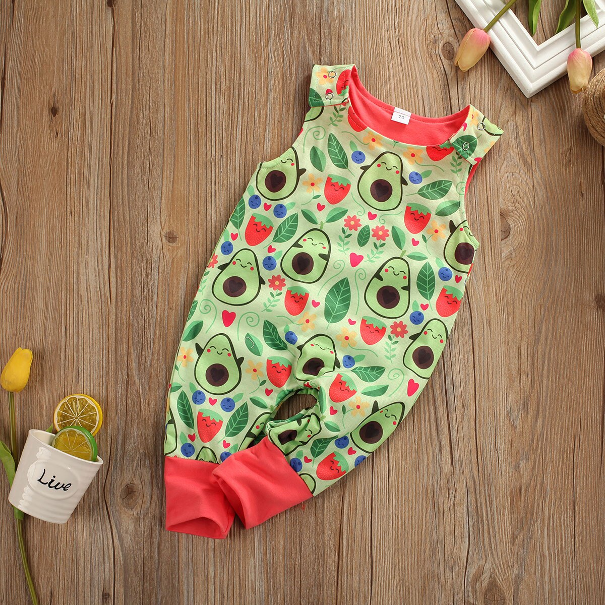 Baby Sommer Kleidung Neugeborene Jungen Mädchen Kleidung Avocado Strampler ärmellos Obst Druck Gesamt Gesamt Outfit