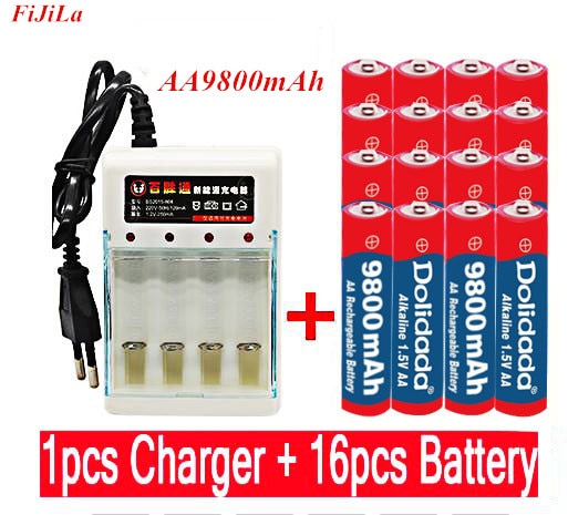 1.5 V Aa 9800 Mah Oplaadbare Batterij Aa 1.5 V. Oplaadbare Alcalinas Drummey + 1Pcs 4-Cell Battery Charger