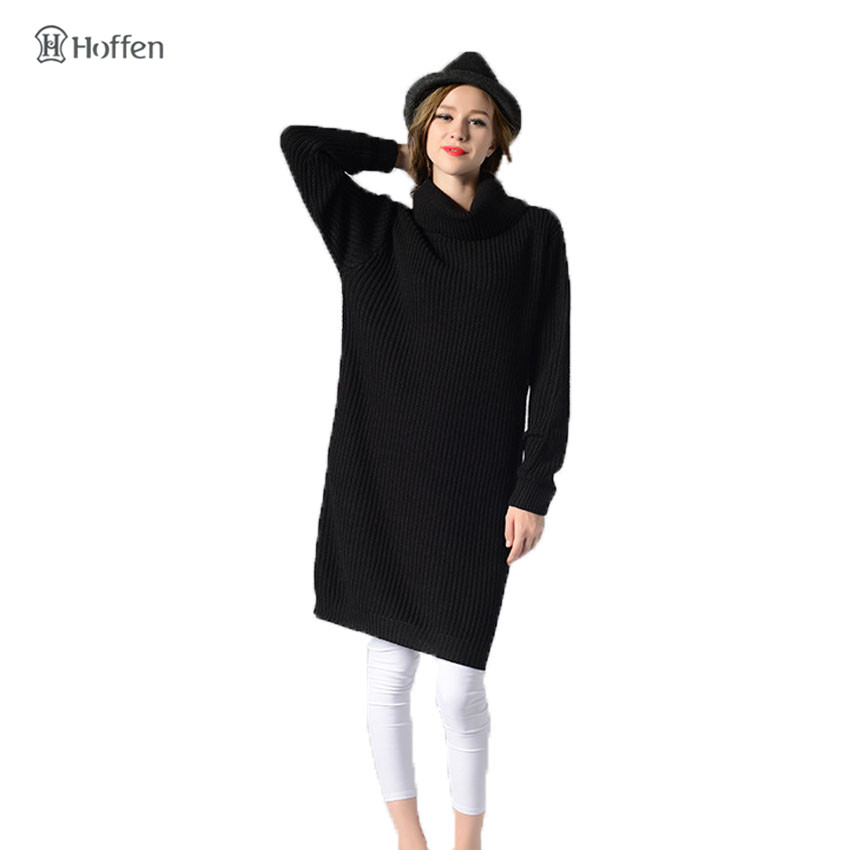 Hoffen nieuwkomers vrouwen lange trui jurk coltrui knielange losse winter gebreide jurken solid party vestidos kerst