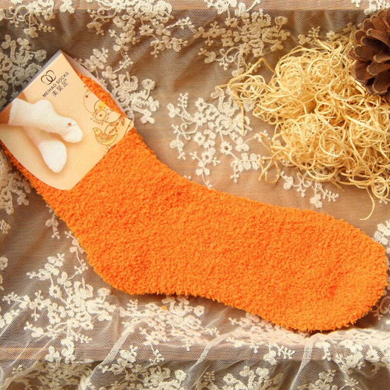 Elastische Vrouwen Meisjes Zacht Bed Vloer Sokken Pluizige Warme Winter Ademend Pure Verschillende Kleuren Coral fluwelen verdikking vrouwen sokken: Orange