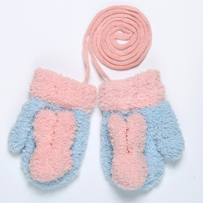 Guantes de lana para niños y niñas de 0 a 2 años, manoplas para niños, guantes de punto de lana para niños, guantes de cuerda cálidos para bebés: Blue