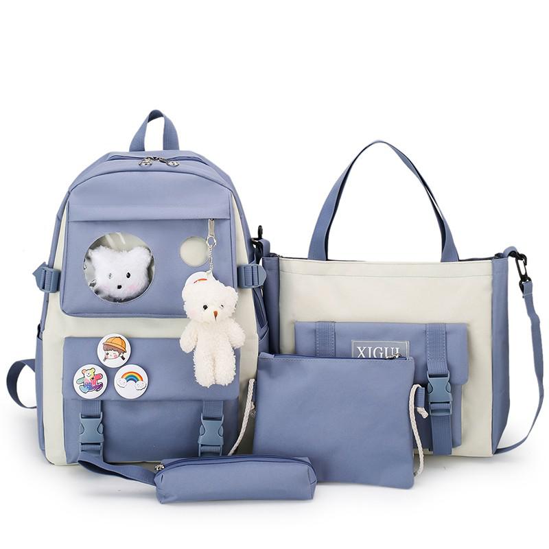 Kawaii Vrouwen Rugzak 4 Stuks Set Schooltassen Voor Meisjes Casual Klassieke Unisex Grote Laptop Leuke Casual Rugzakken mode: Blue