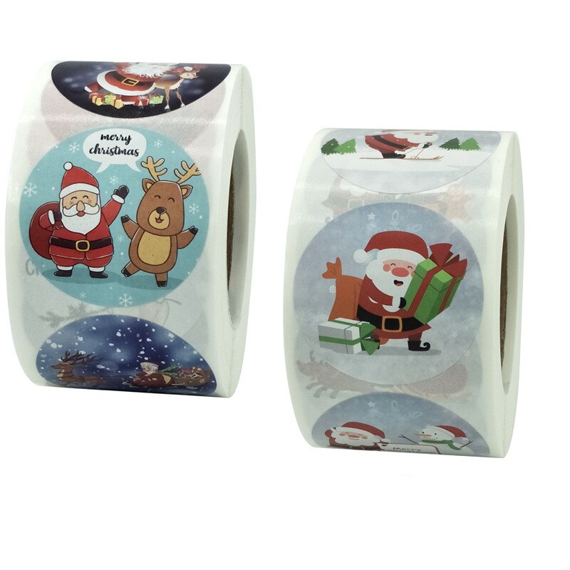 Weihnachten Box 100/500Pcs Runde Etiketten Weihnachten Aufkleber Candy Tasche Blume Box Kuchen Boxen Verpackung Neue jahr Aufkleber