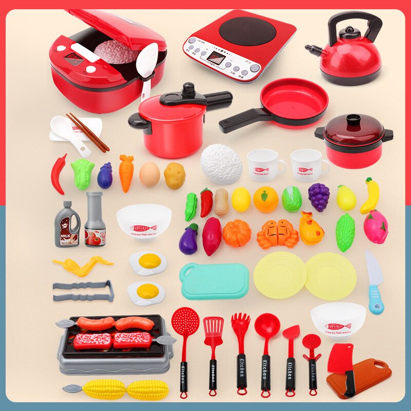 Children's Play House Kitchen Toy Simulation Kitchenware Set Baby Cooking Rice Cooker Cutting Fruit and Vegetable Toy for girls: 72pcs