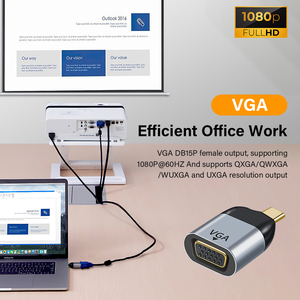 Adaptateur USB 3.1 Type C vers HDMI/DP 1.4 /VGA/miniDP plaqué or, convertisseur de prise de Projection 4K/8k 60Hz USB C mâle vers femelle, vidéo HD