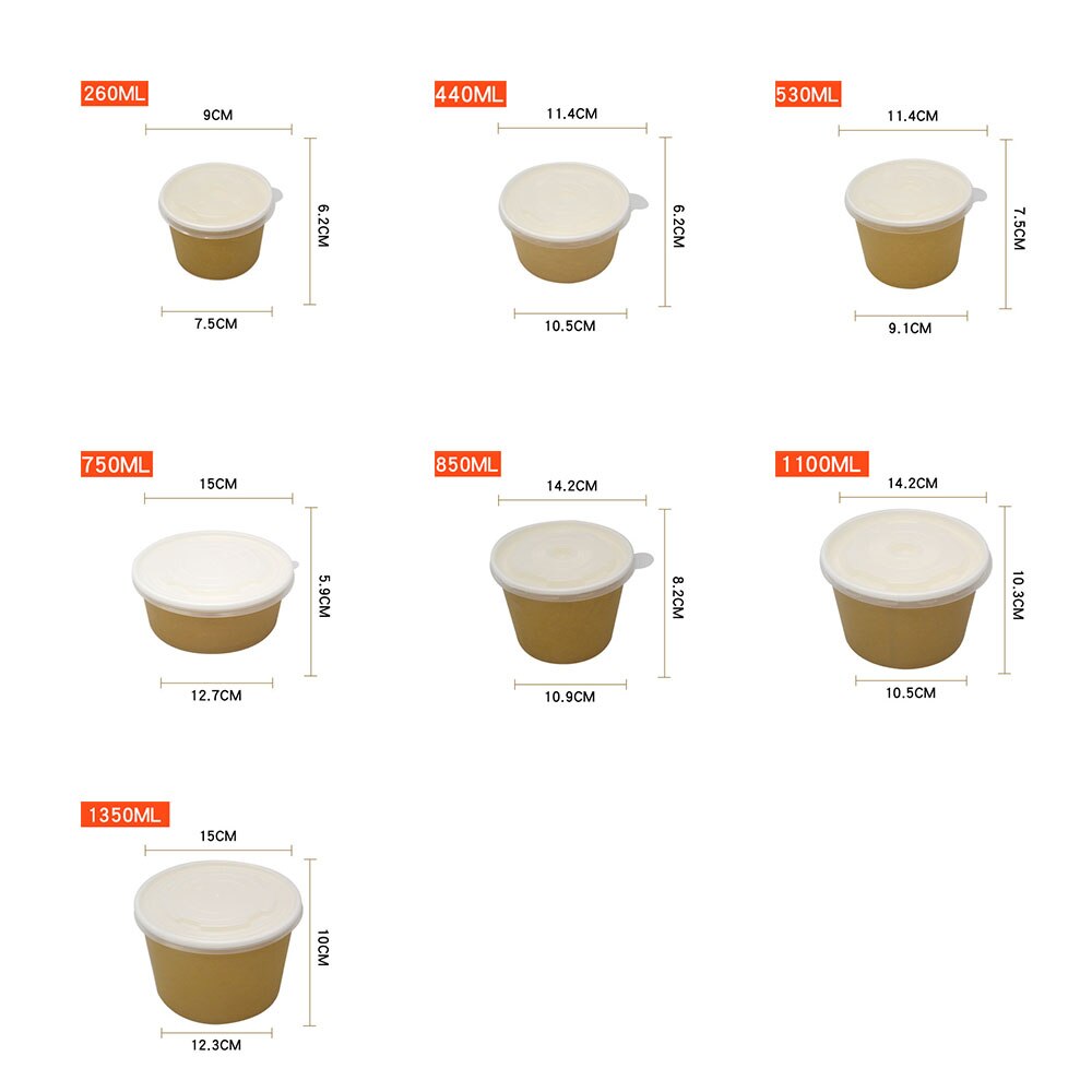 10pcs Round Disposable Biodegradable Kraft Paper Bowl Takeaway Soup Bowl Congee Bowl Disposable Paper Bowl Lunch Box with Lid