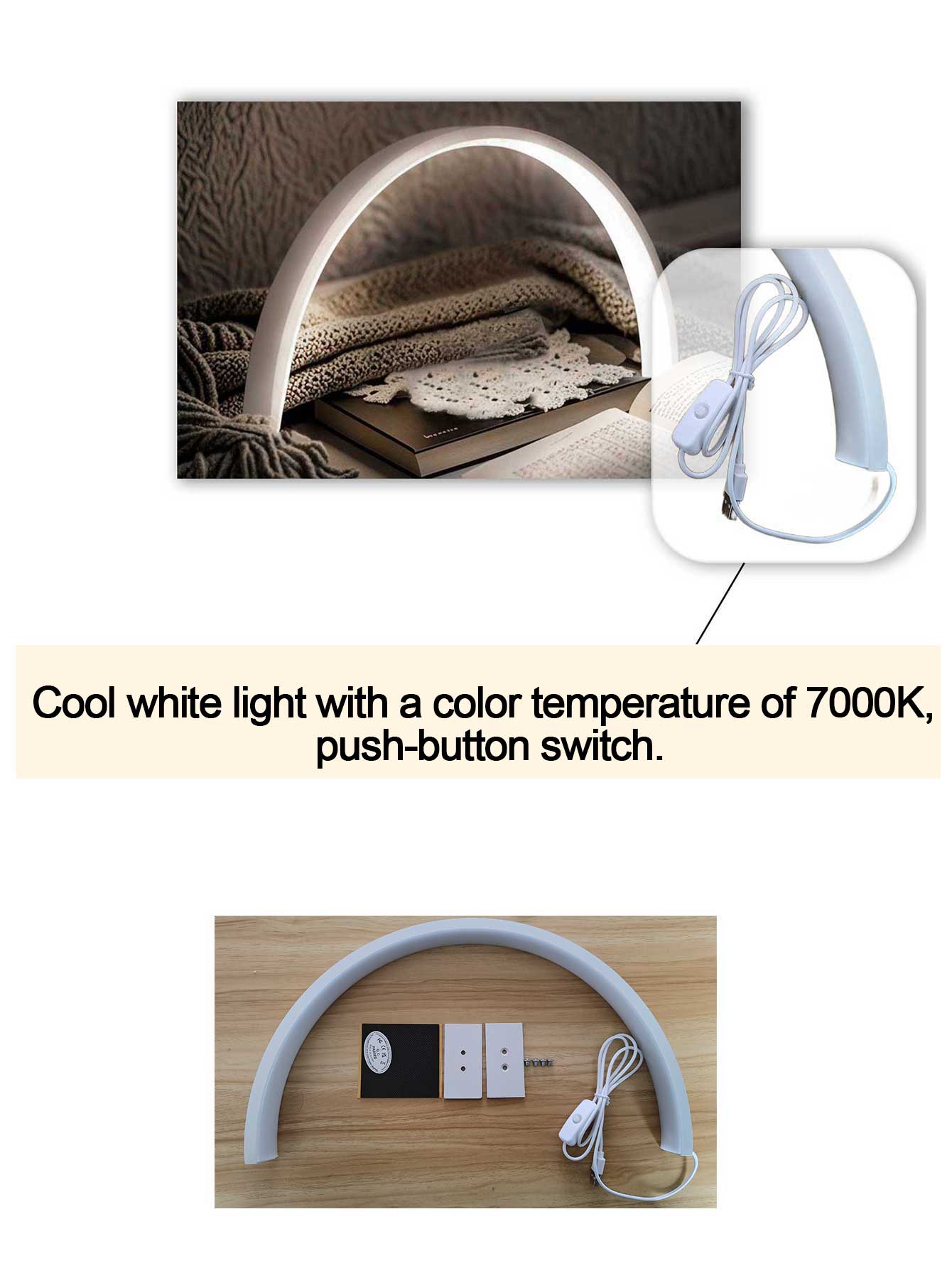 Lâmpada de unha meia-lua em forma de U, lâmpada de mesa com botão USB, para iluminação de unhas, cômoda, mesa de artesanato, iluminação de mesa de cabeceira