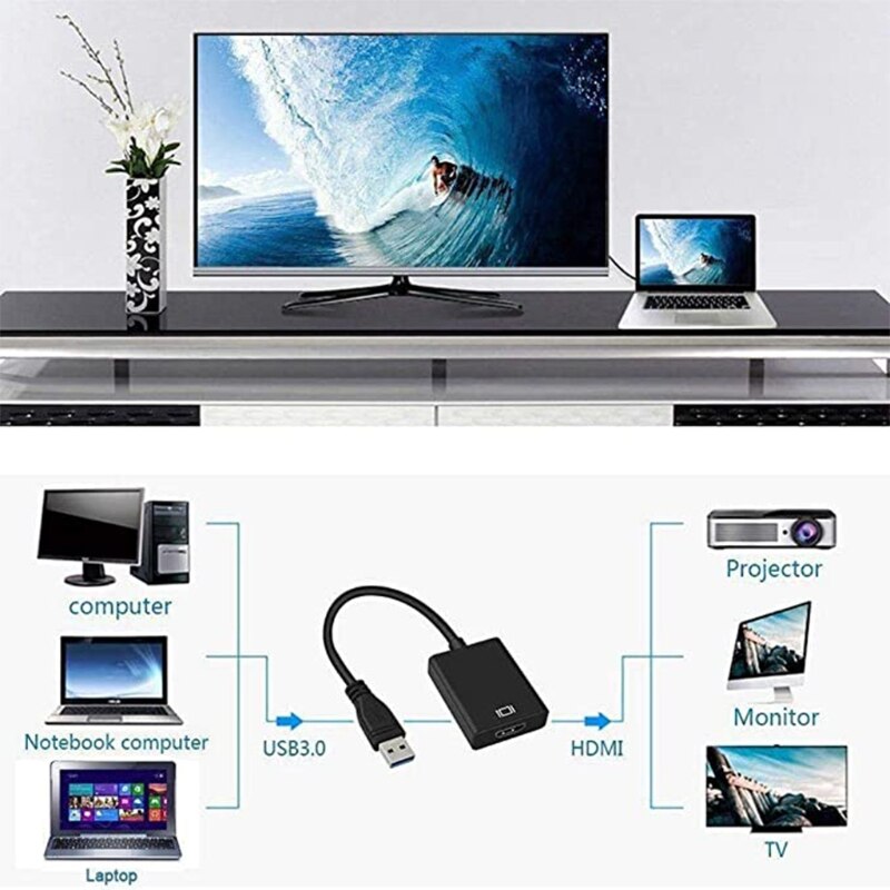 USB to H DMI Adapter Cable USB 3.0/2.0 to HDMl 1080P Video Converter for PC Laptop Plug And Play