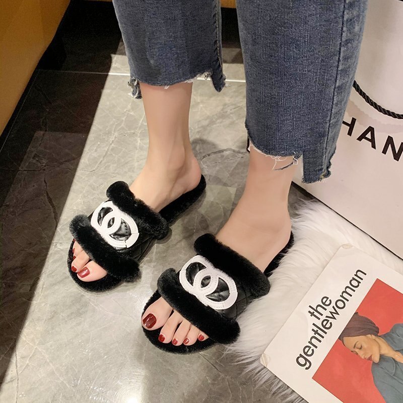 Mærke pels hjemmesko kvinder hjem fluffy sliders komfort lodne efterårs lejligheder dame sko kvindelige lodne indendørs klipklapper