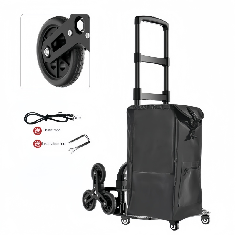 Remolque plegable portátil, carrito de aleación de aluminio, carrito de escalera plegable con ruedas, carrito plegado ligero para viaje y escalada para el hogar: Caqui