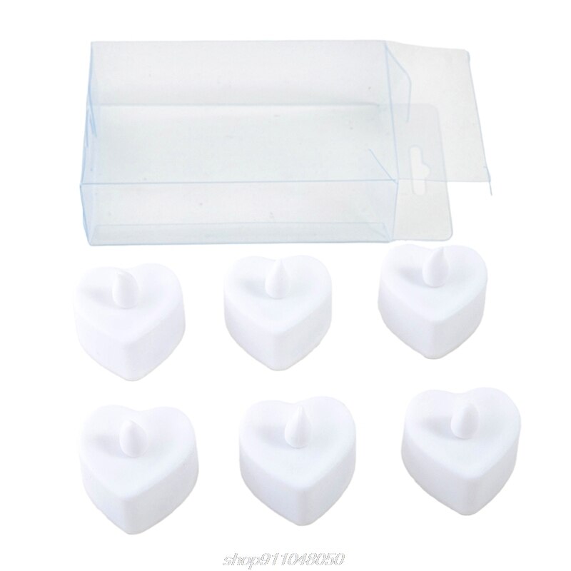 6Pcs Hart Vorm Led Theelicht Kaarsen Battery Operated Liefde Kaars Elektrische Thee Verlichting Voor Valentijnsdag Wo J01 21: Default Title