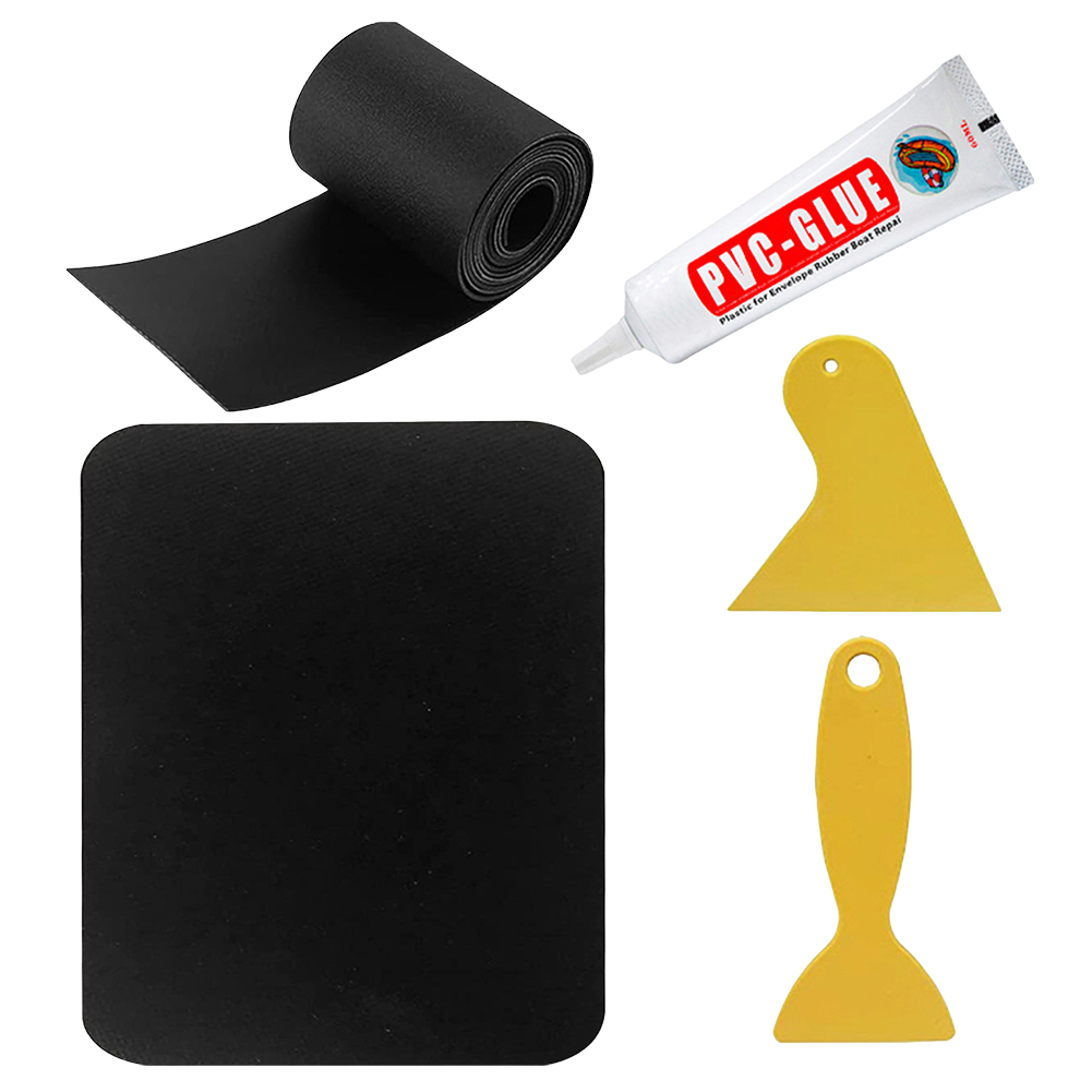 5Pcs/Set Boat Repair Patches with Glue PVC Inflatable Boat Patches Waterproof Air Beds Repair Patches Kayak Repair Kit: black