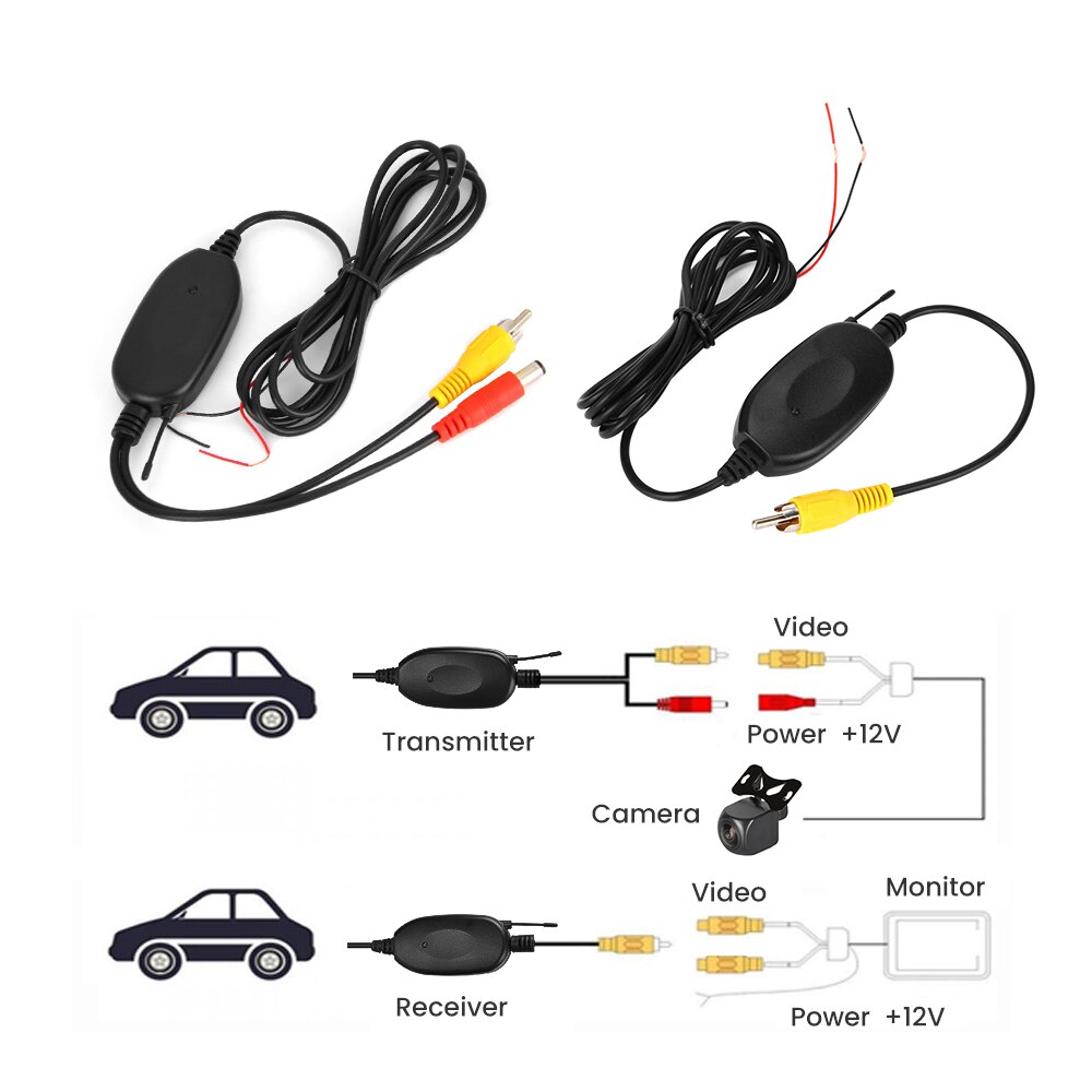 AOSHIKE 2.4GHZ Vehicle Camera RCA Wireless Transmitter Receiver for Rear Reversing Camera Monitor DC12V Rear View Camera