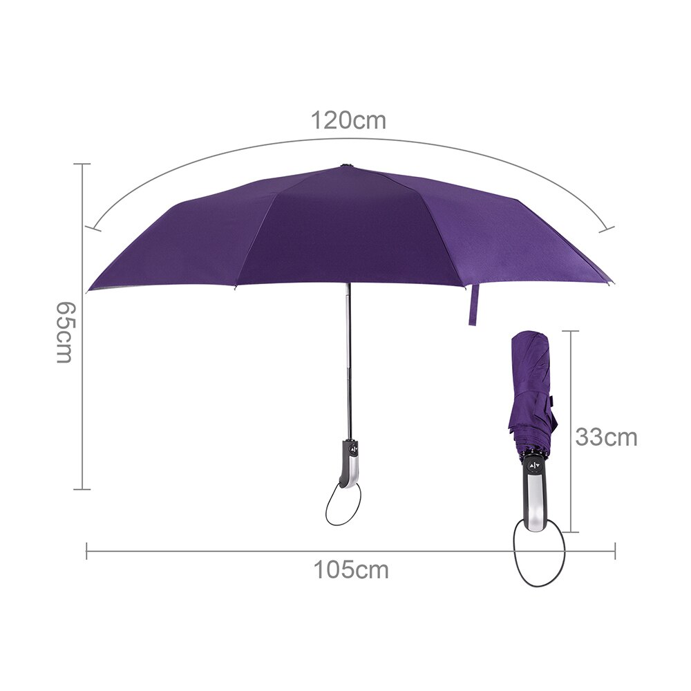 10 Bones Wind Resistant Automatic Umbrella Women Men Black Coating Rain Parasol Compact Large Foldable Umbrella Travel Business: Purple