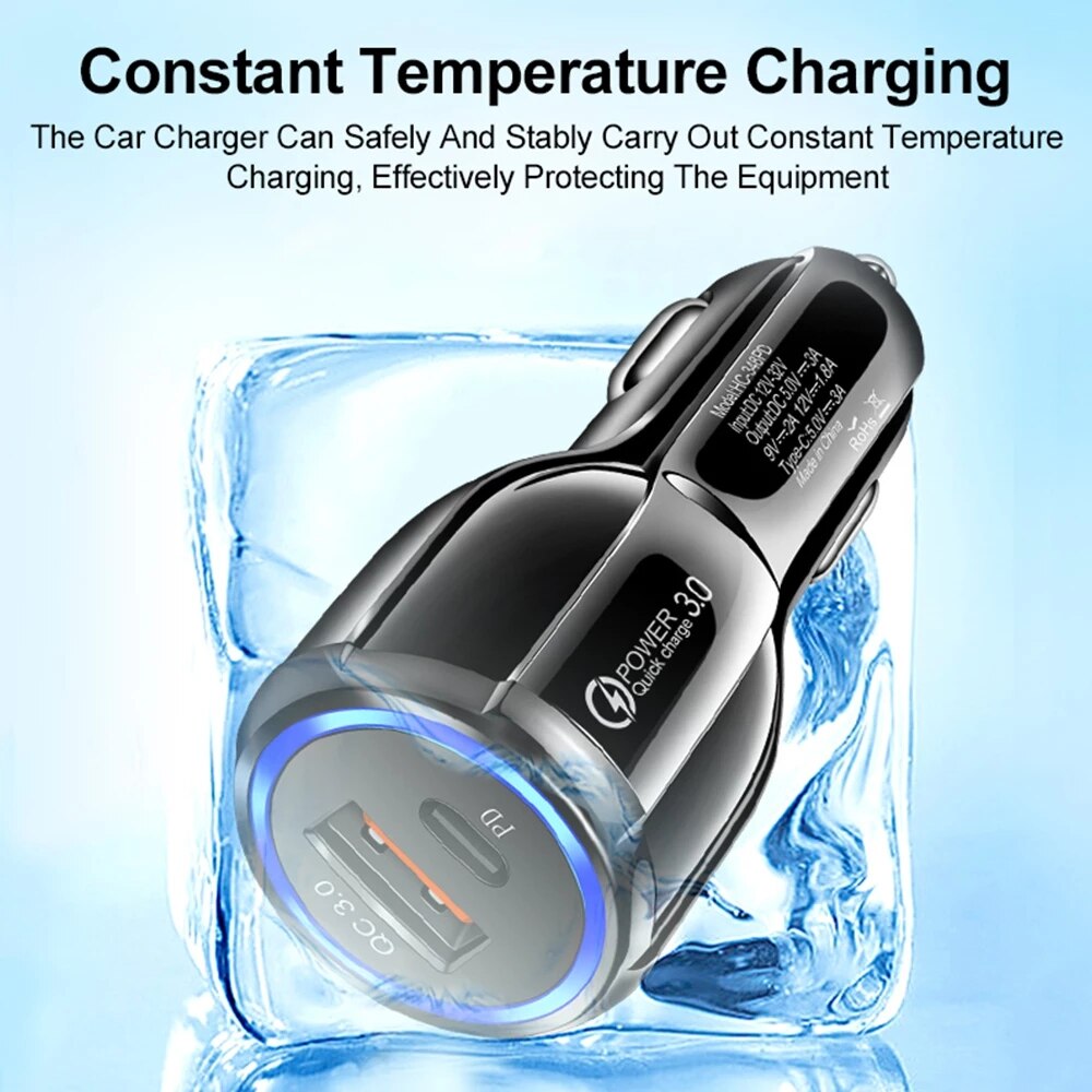 100w usb billaddare snabbladdning  qc3.0 pd typ c snabb bil usb laddare för iphone xiaomi samsung mobiltelefon bil usbc laddning