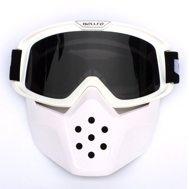 Lunettes de moto rétro anti-poussière Anti-UV, masque de Motocross, filtre de respiration modulaire détachable, masque pour casque ouvert: BOF-40-White-Black