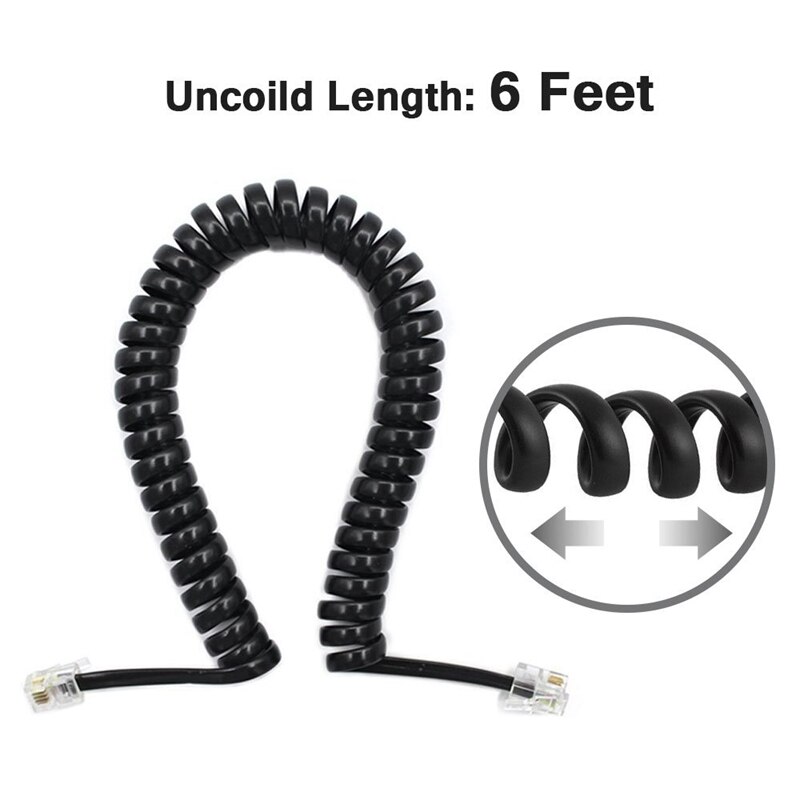 Telephone Cord Detangler, 2 Pack Black Coiled Telephone Handset Cord / 1.1 Ft Coiled 2 Pack Black Extended Rotatable Telephone P