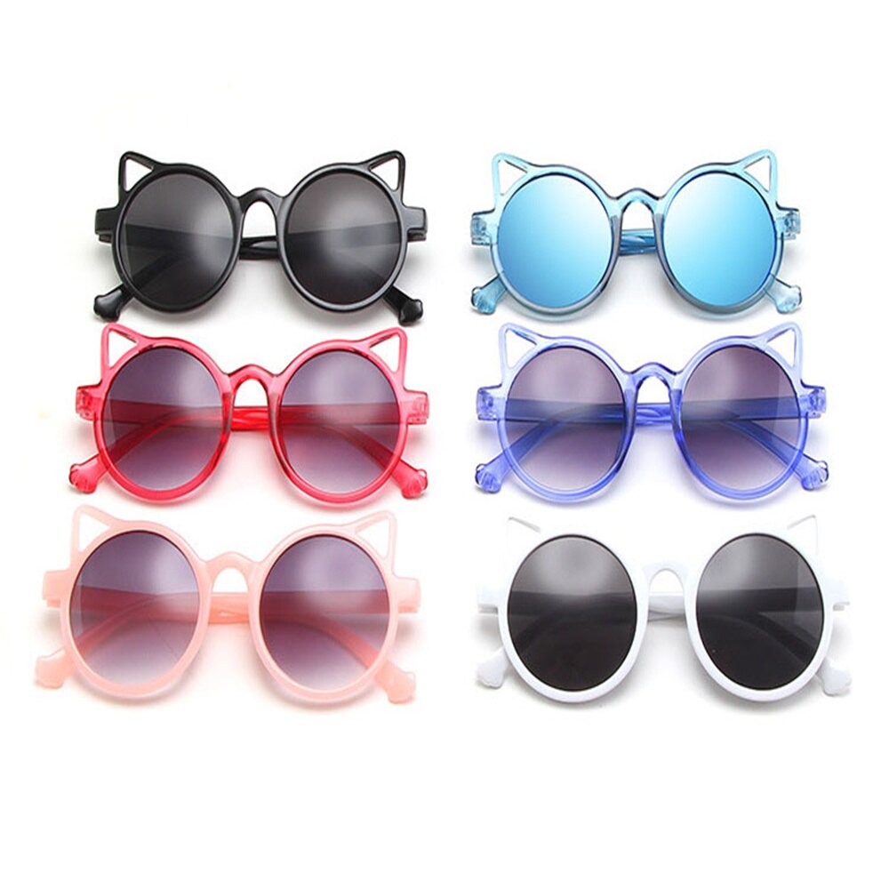 Gafas de sol redondas para niños y niñas, lentes de sol infantiles de color rojo, Oreja de Gato, rosa, morado y blanco, para fiestas al aire libre,