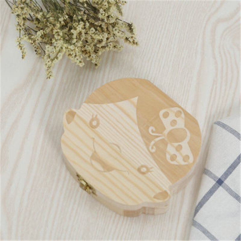 Russisch/Frans Kids Houten Tand Doos Babies Tand Organizer voor Kid Bladverliezende Opbergdoos Creatieve Kind Melk tanden Doos