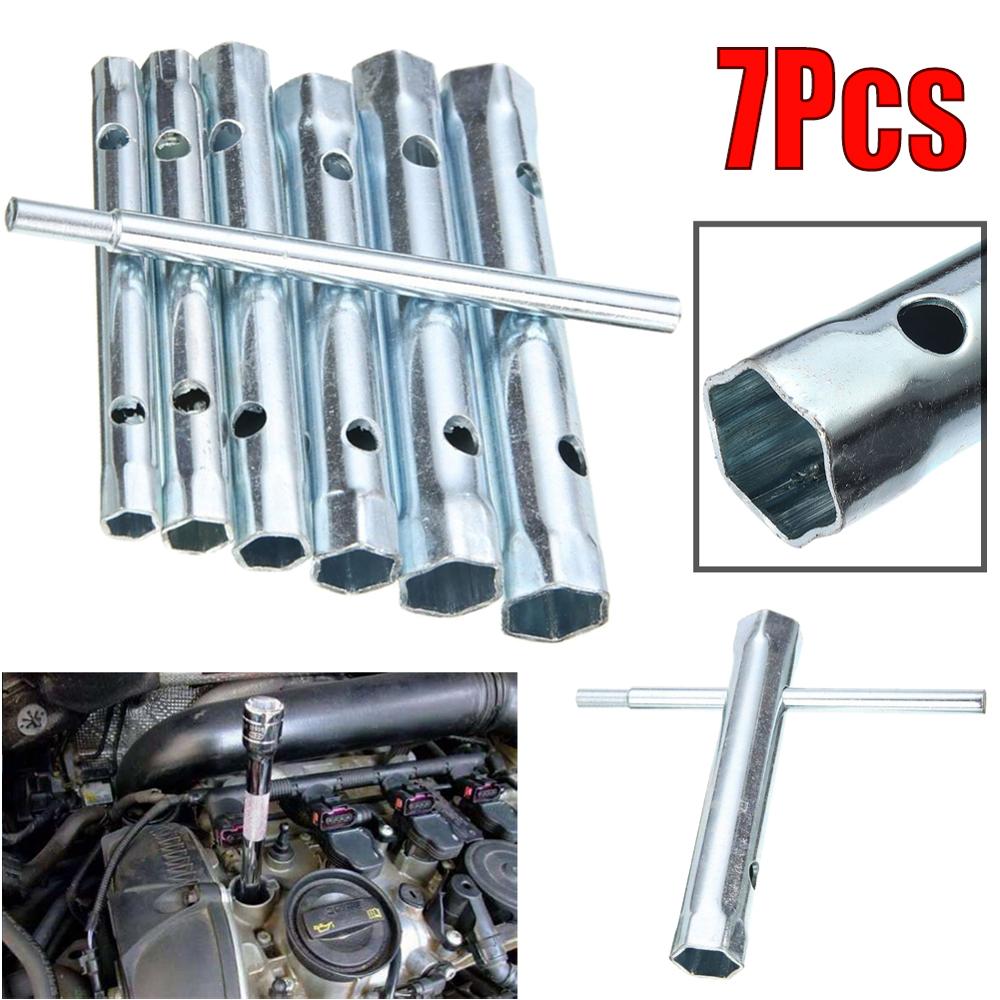 6-17mm 7PCS Tubular Wrench Tube Spanner Wrench Metric Socket Set Repair Hand Tools Spark Plug Spanner Removal Tool