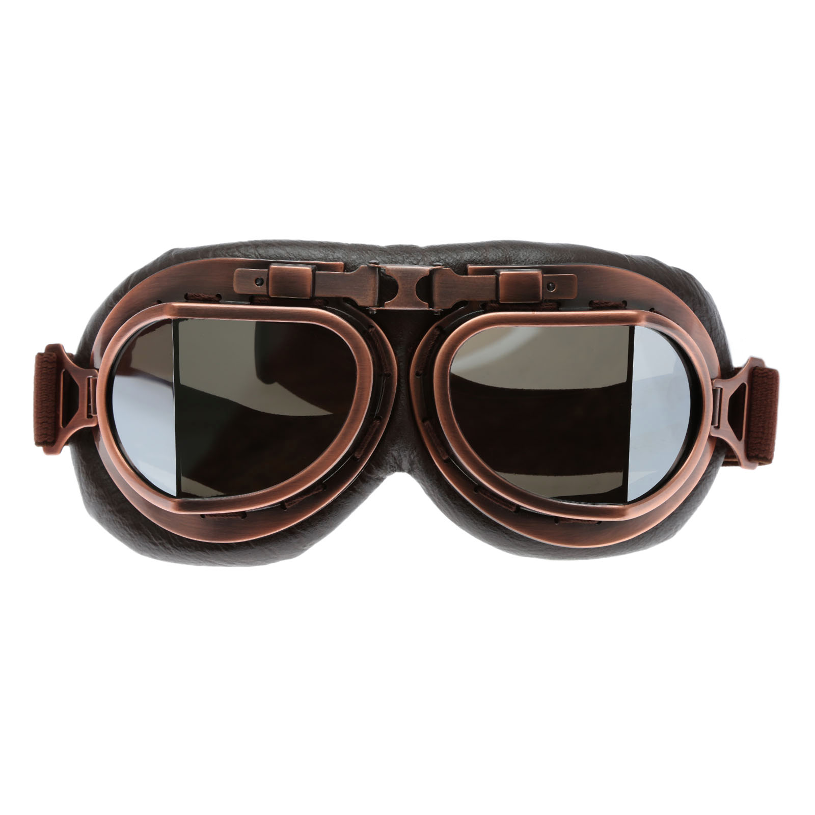 Gafas Retro para motocicleta Vintage Motocross gafas clásicas Retro Steampunk ATV bicicleta cobre casco protección UV: Silver Lens