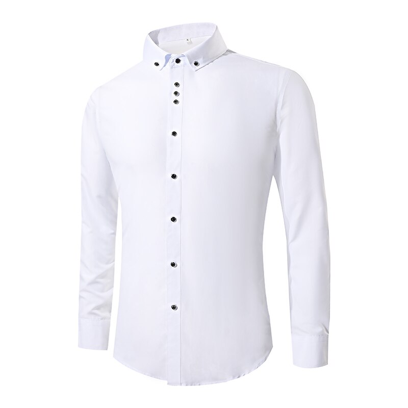White Dress Shirts Men Long Sleeve Casual White Formal Shirt Men Slim Fit Wedding Shirt Male Clothing Tops: EU Size 3XL